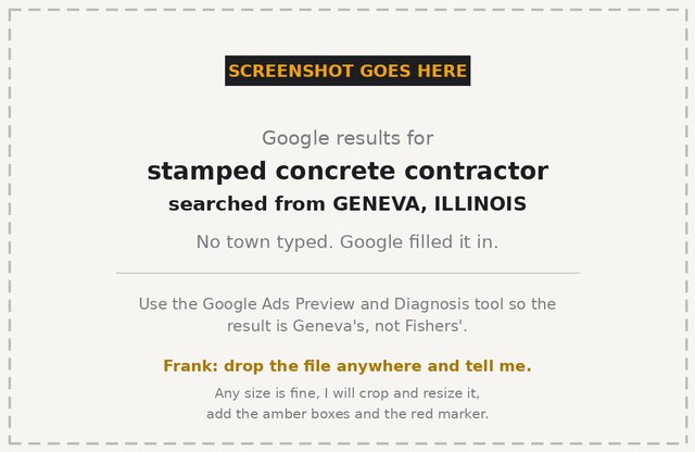 Placeholder for a Google results screenshot taken from Geneva, Illinois for the search stamped concrete contractor.